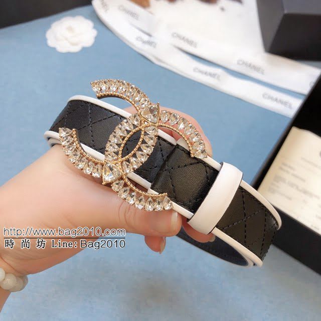 Chanel女士皮帶 香奈兒雙面牛皮銅鑽五金扣腰帶  jjp1958